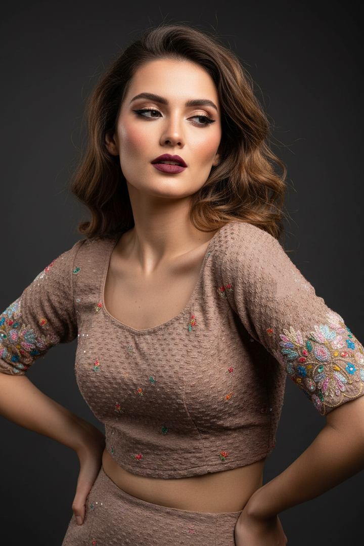 Color Cascade Floral Stretchable Knitted Blouse