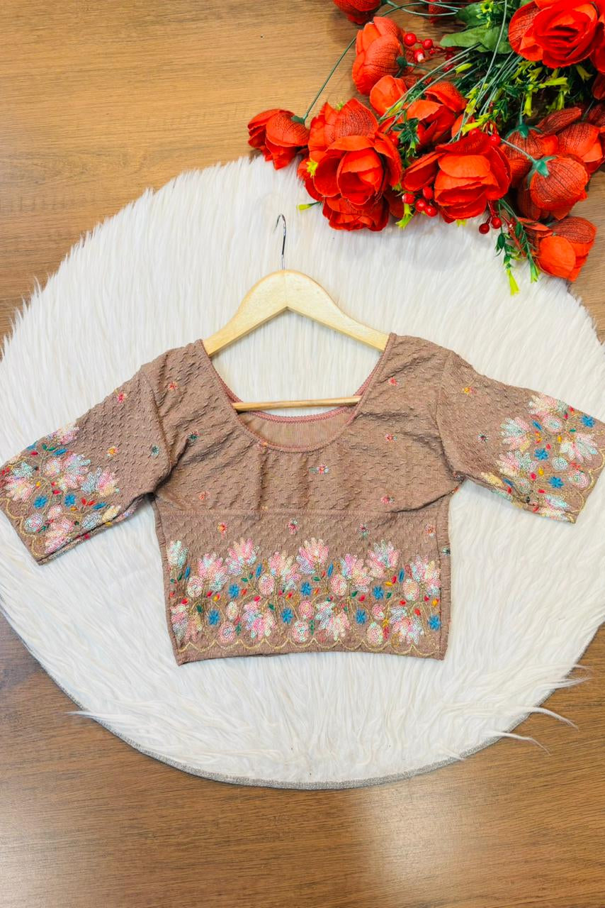 Color Cascade Floral Stretchable Knitted Blouse