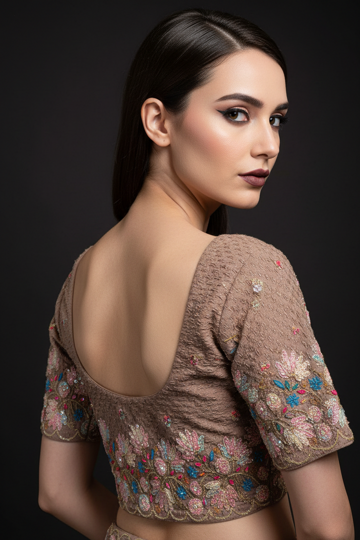 Color Cascade Floral Stretchable Knitted Blouse
