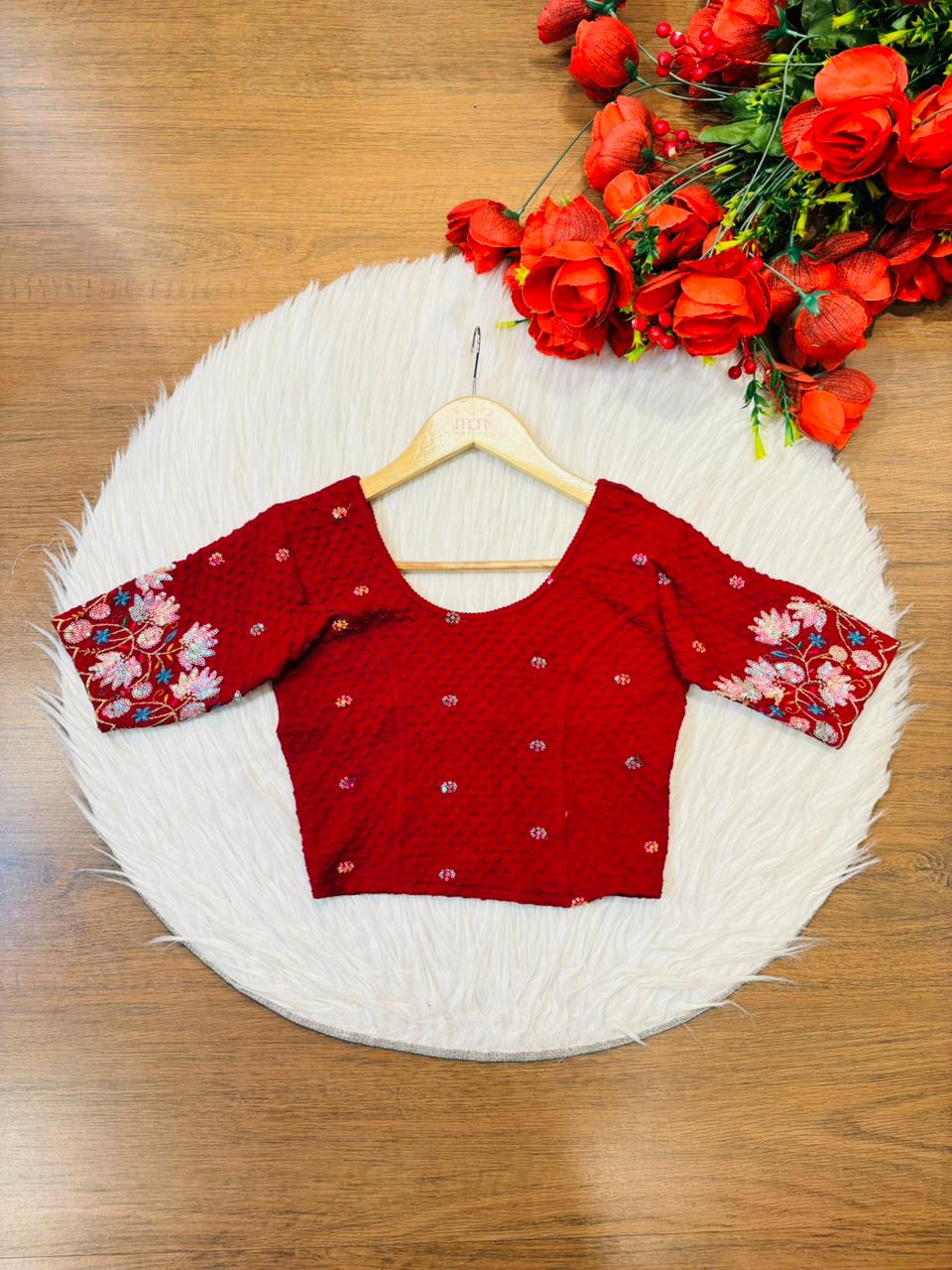 Color Cascade Floral Stretchable Knitted Blouse