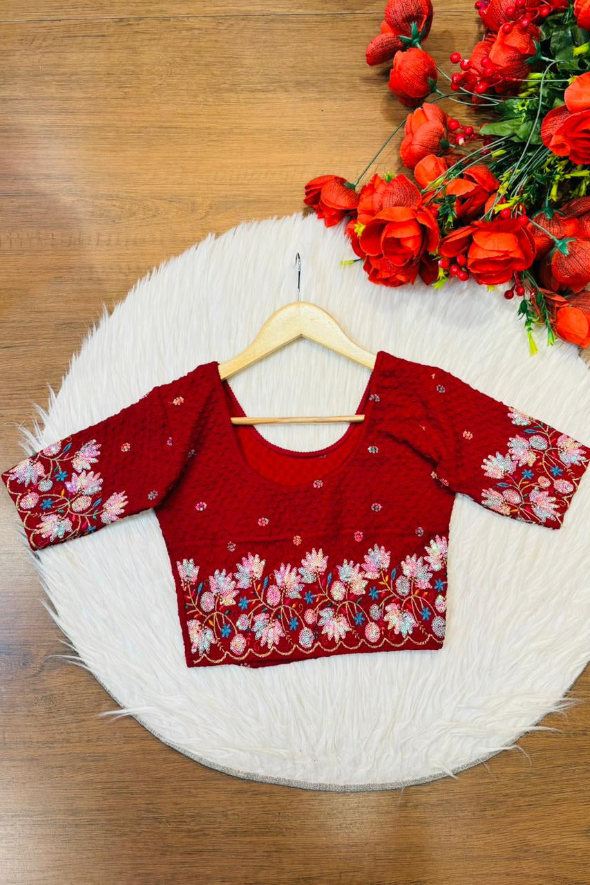 Color Cascade Floral Stretchable Knitted Blouse