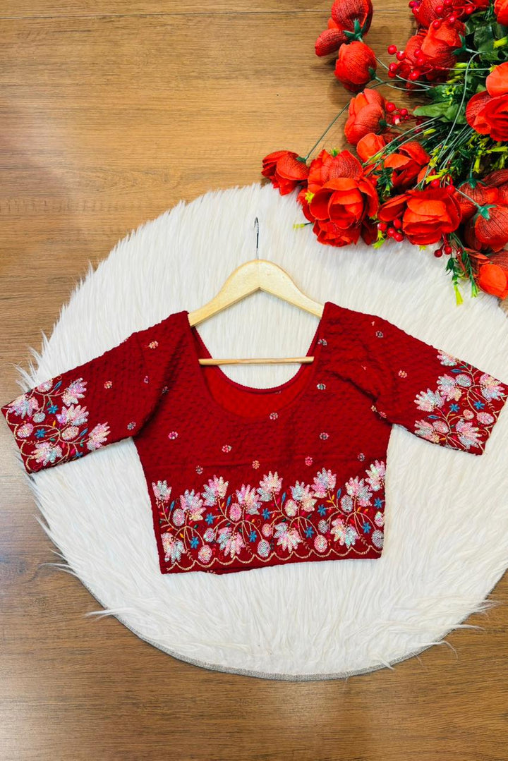 Color Cascade Floral Stretchable Knitted Blouse
