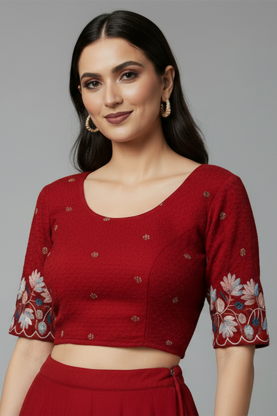 Color Cascade Floral Stretchable Knitted Blouse