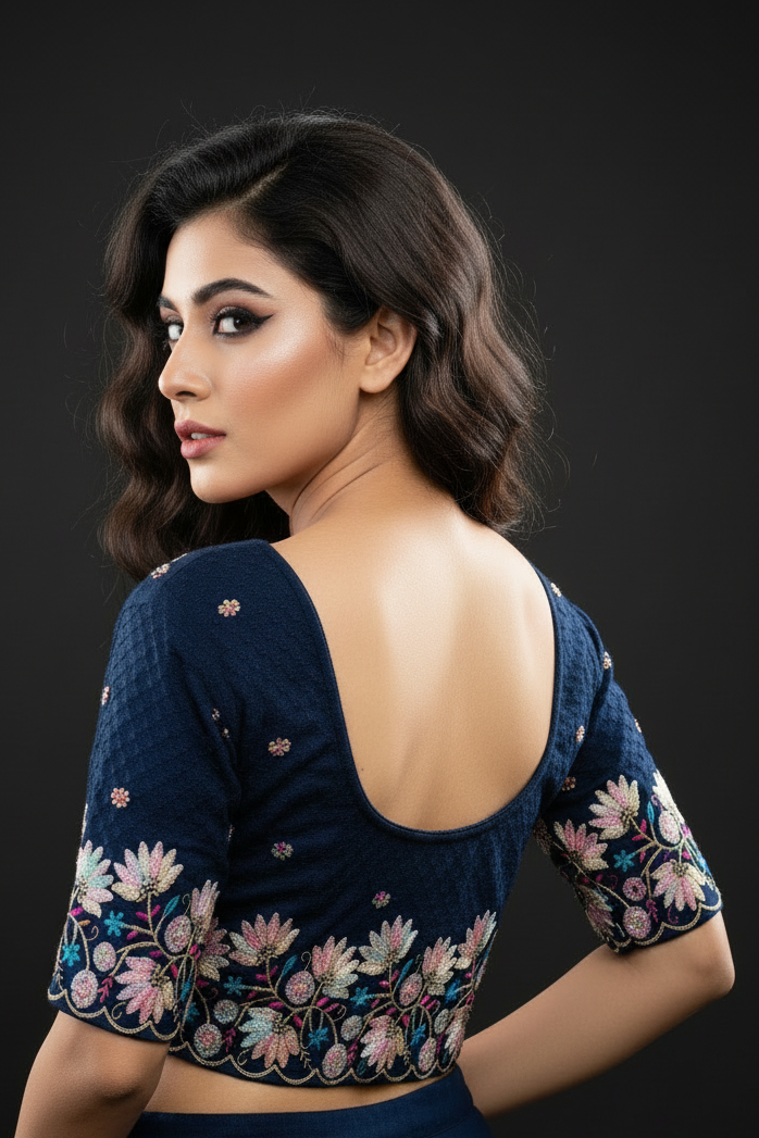 Color Cascade Floral Stretchable Knitted Blouse