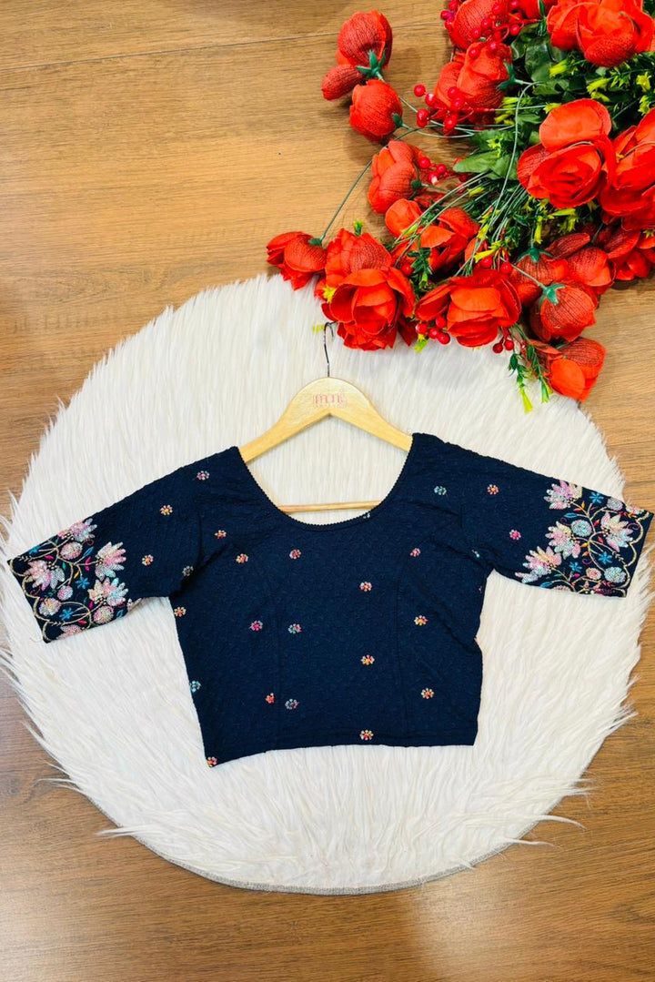Color Cascade Floral Stretchable Knitted Blouse