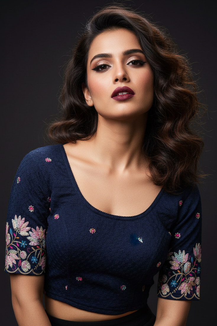 Color Cascade Floral Stretchable Knitted Blouse