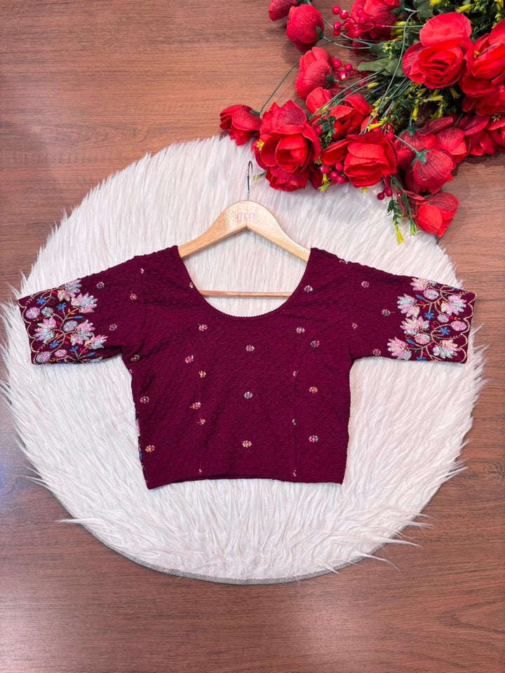 Color Cascade Floral Stretchable Knitted Blouse