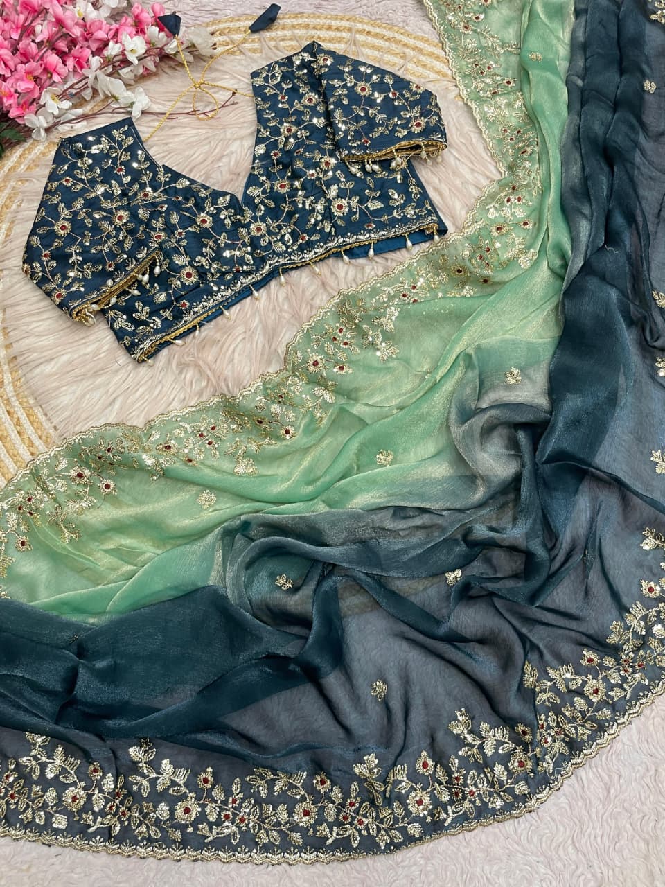 Spark Essence Designer Embroidery Silk Saree