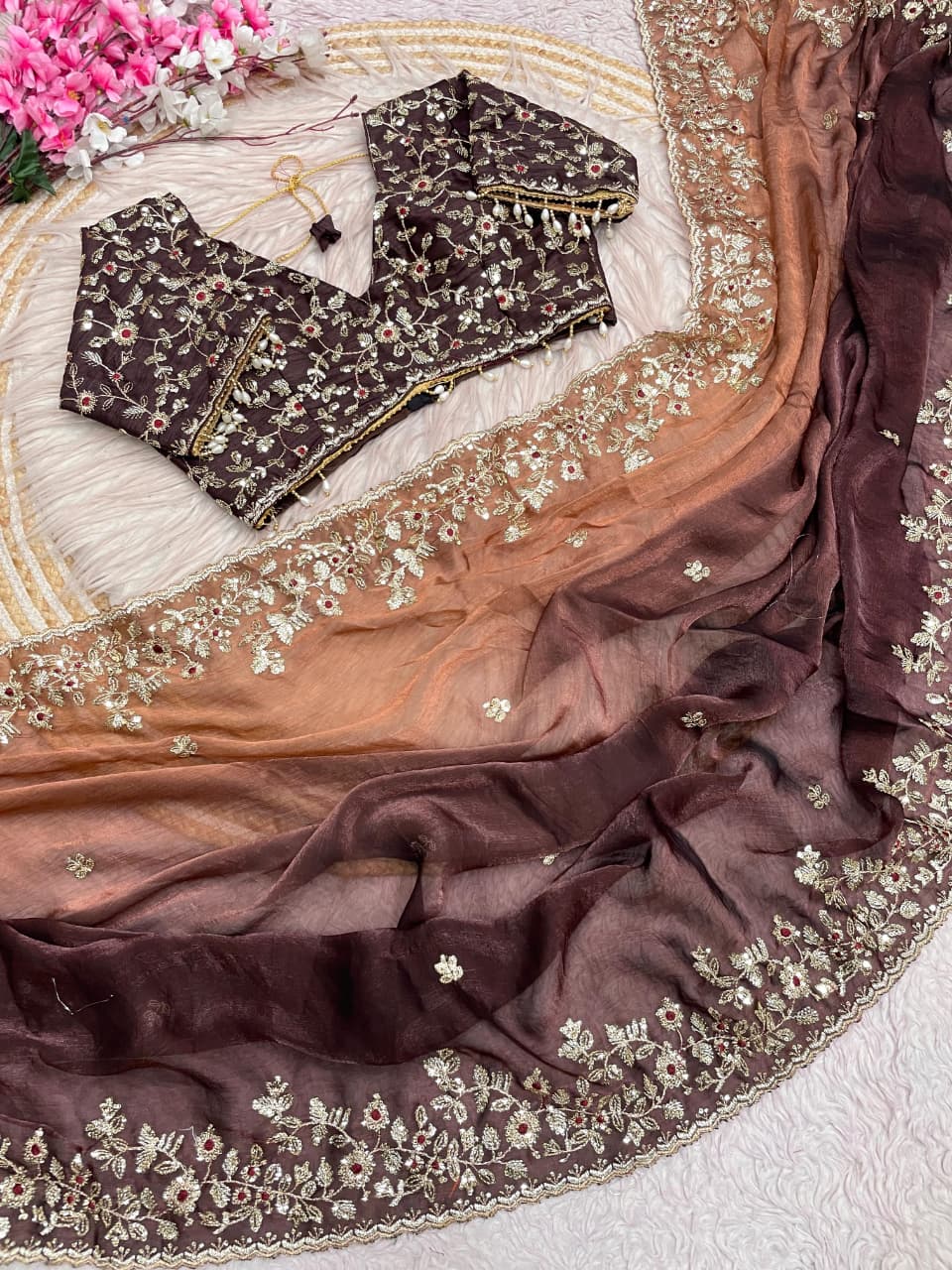 Spark Essence Designer Embroidery Silk Saree