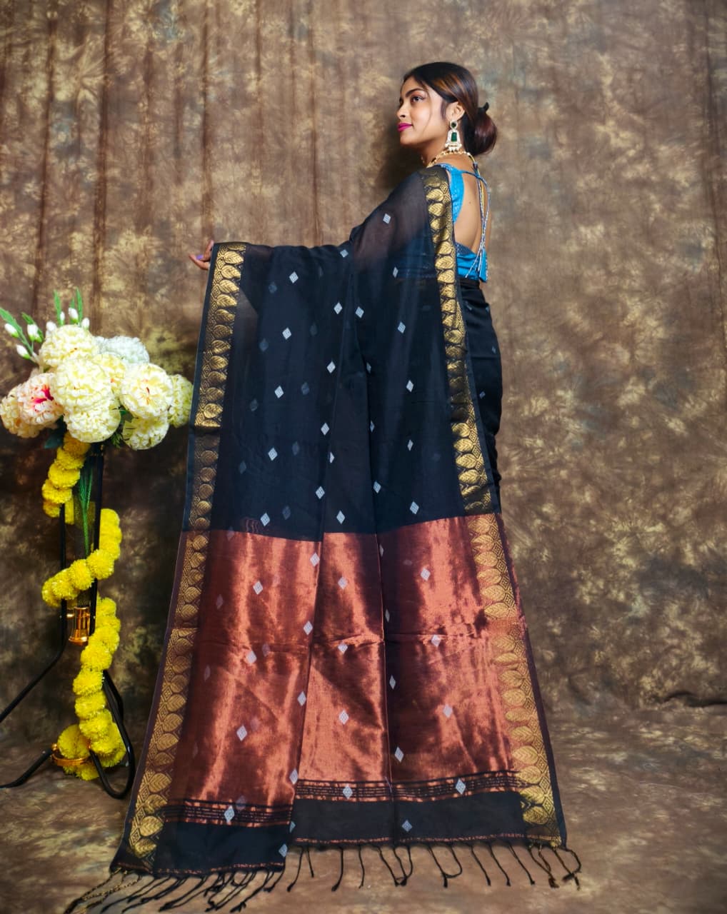 Golden Horizon Cotton Banarasi Saree