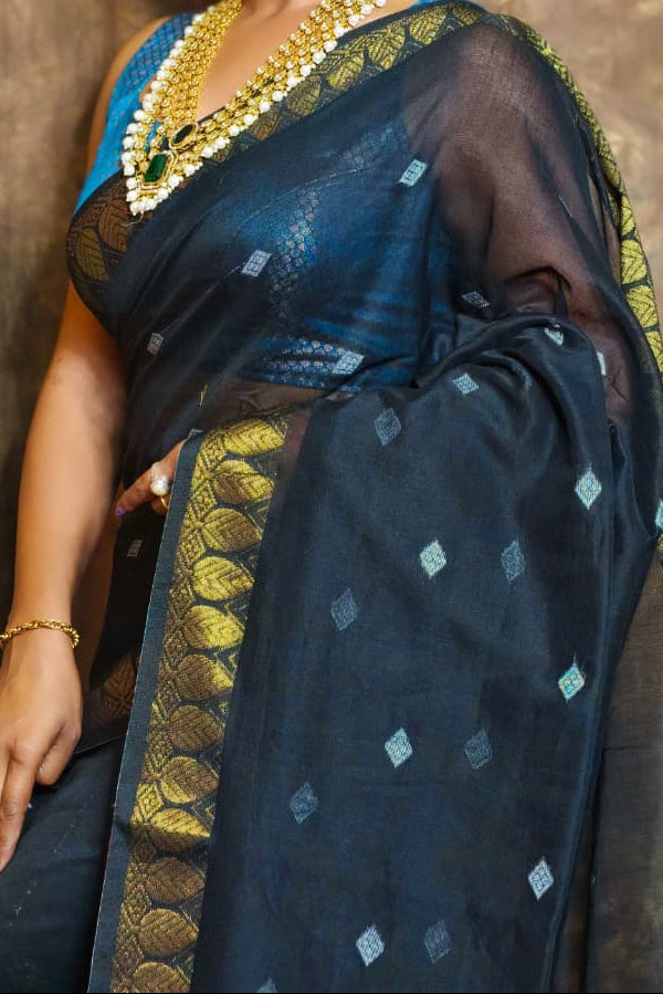 Golden Horizon Cotton Banarasi Saree