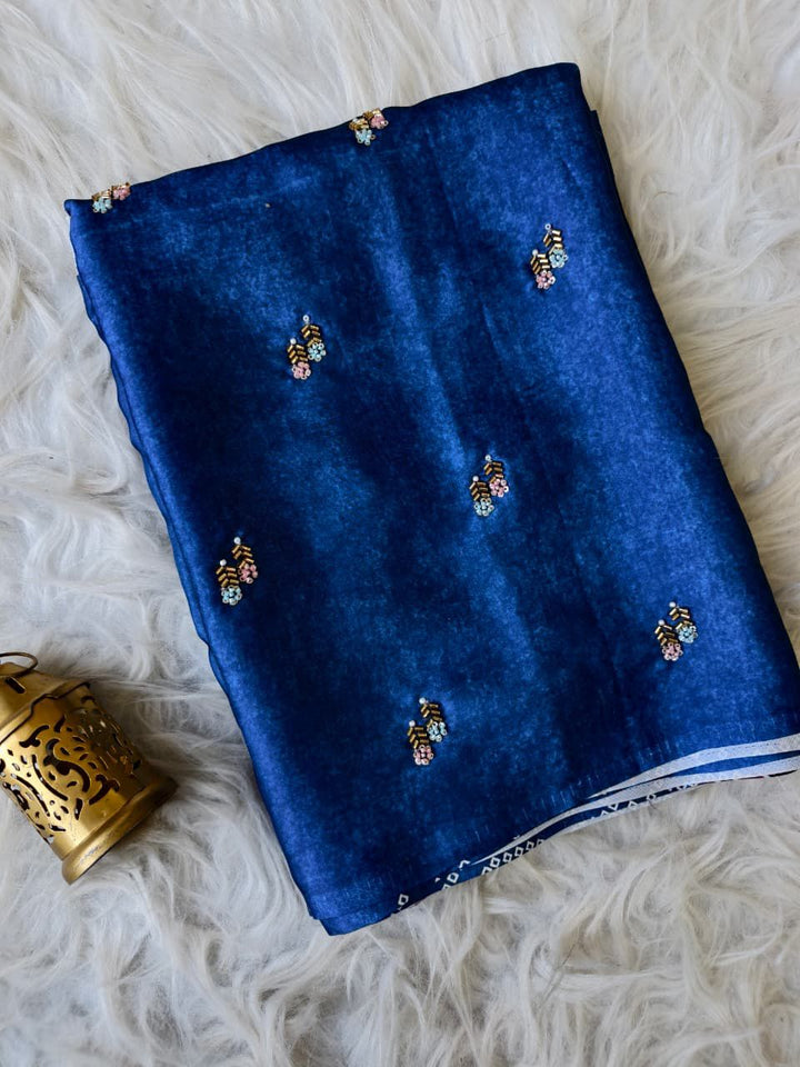 Emerald Glow Satin Dola Silk Saree