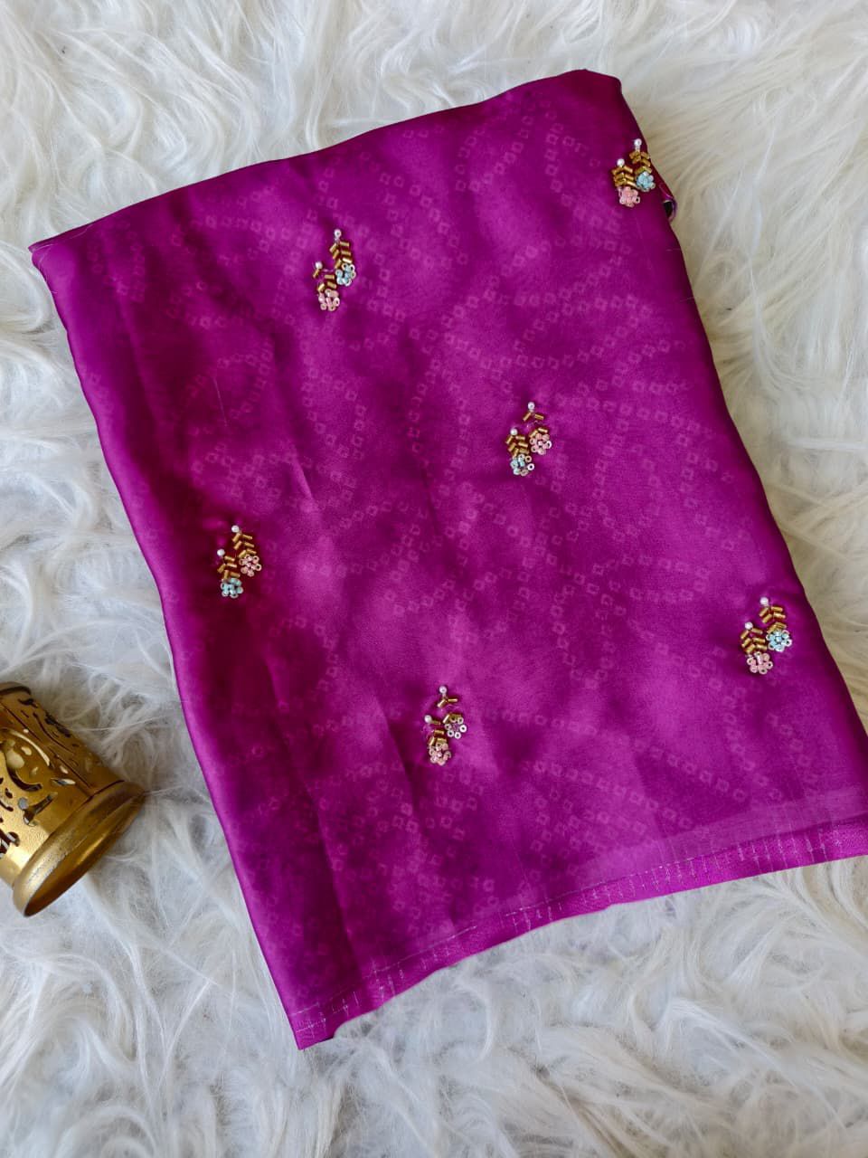 Emerald Glow Satin Dola Silk Saree