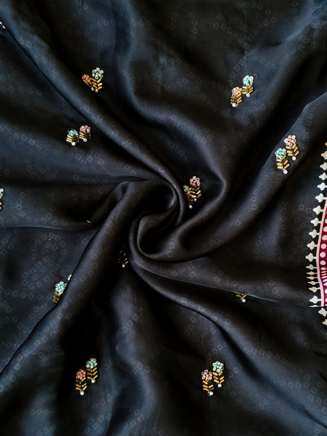 Emerald Glow Satin Dola Silk Saree