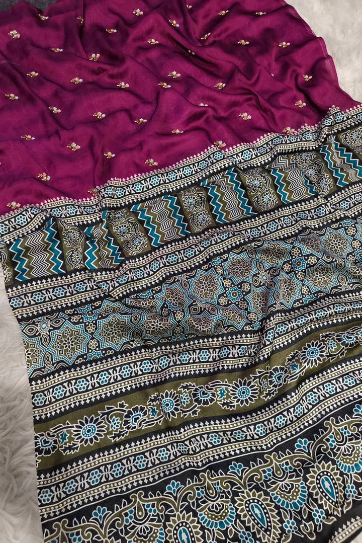 Emerald Glow Satin Dola Silk Saree