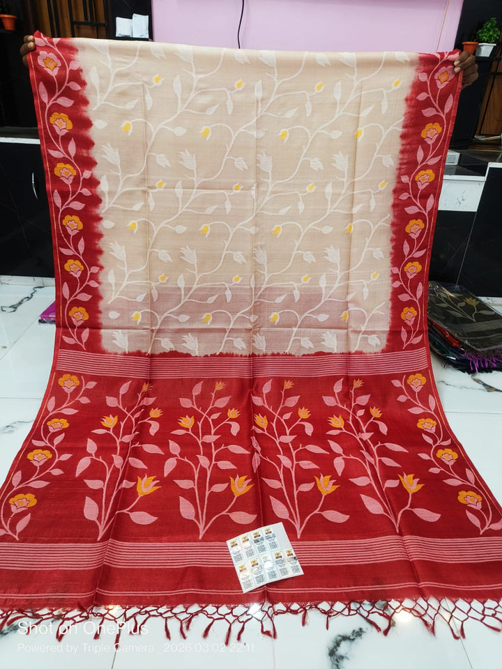 Boshonto Lata Gachi Tussar Jamdani Saree