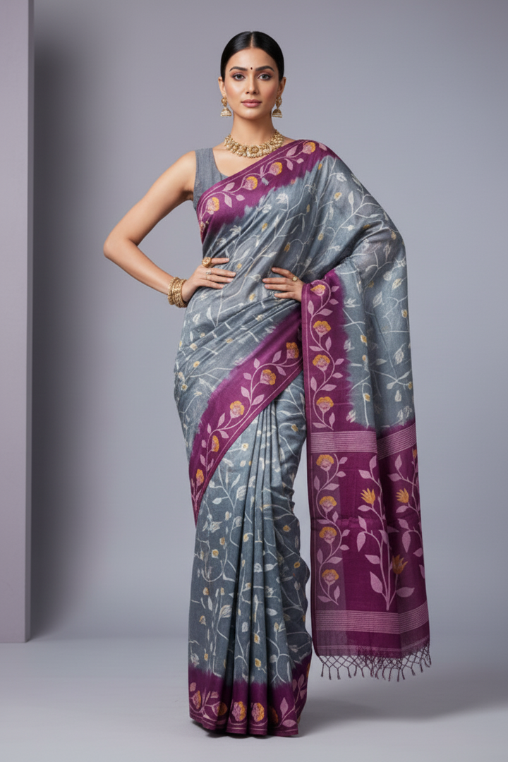 Boshonto Lata Gachi Tussar Jamdani Saree