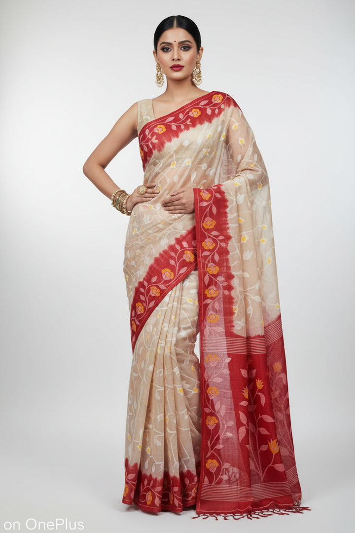 Boshonto Lata Gachi Tussar Jamdani Saree