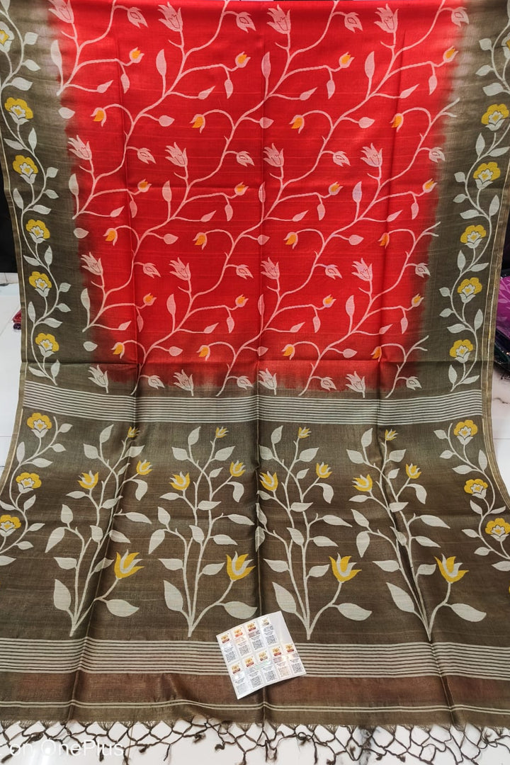 Boshonto Lata Gachi Tussar Jamdani Saree