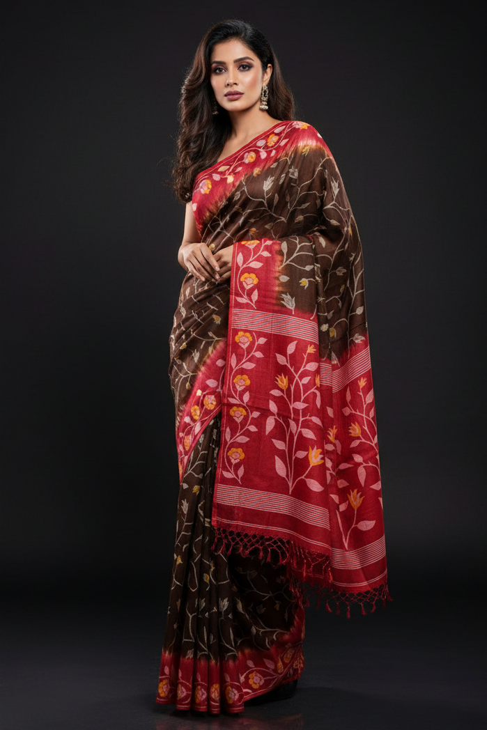 Boshonto Lata Gachi Tussar Jamdani Saree