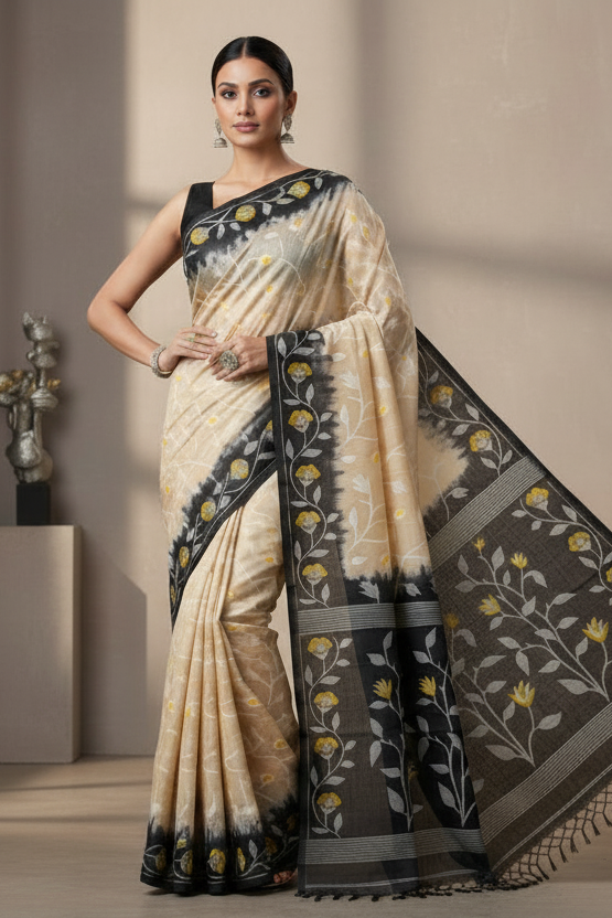 Boshonto Lata Gachi Tussar Jamdani Saree