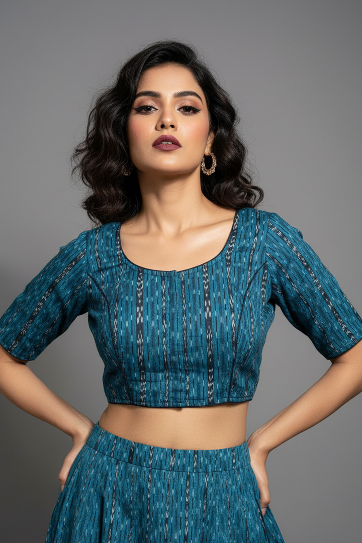 Ikkat Elegance - Printed Cotton Designer Blouse