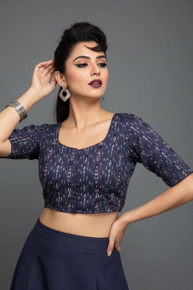 Ikkat Elegance - Printed Cotton Designer Blouse