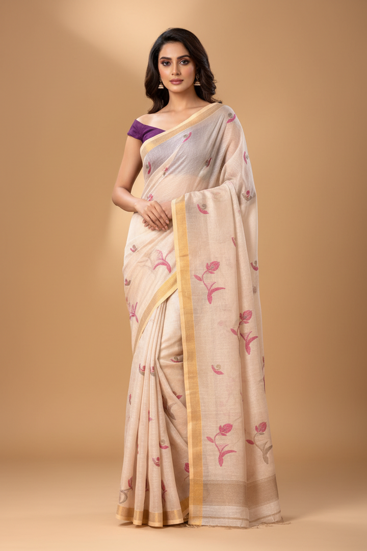 Kagojey Akash Tissue Linen Jamdani Saree