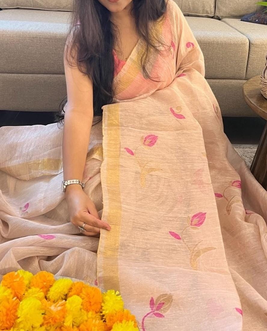 Kagojey Akash Tissue Linen Jamdani Saree