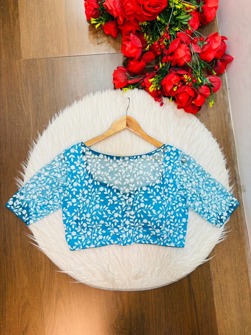 Glow in Solitude Designer Net Blouse