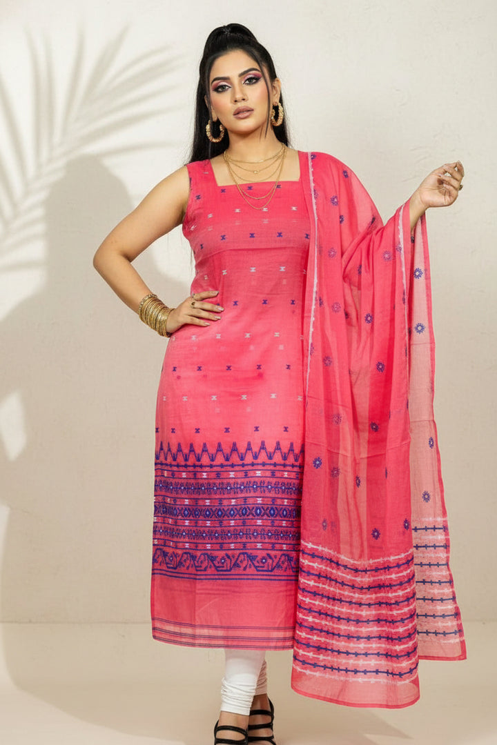 Nibir Chhaya Cotton Jamdani Unstitched Dress Material (Kurti Piece and Dupatta)