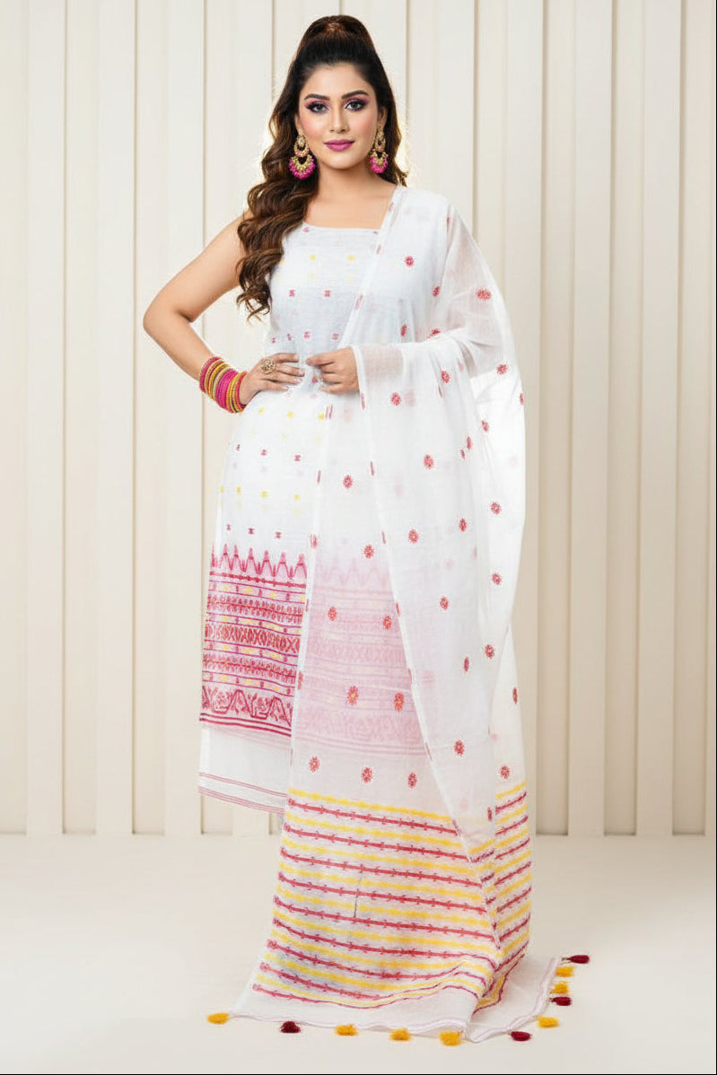 Nibir Chhaya Cotton Jamdani Unstitched Dress Material (Kurti Piece and Dupatta)