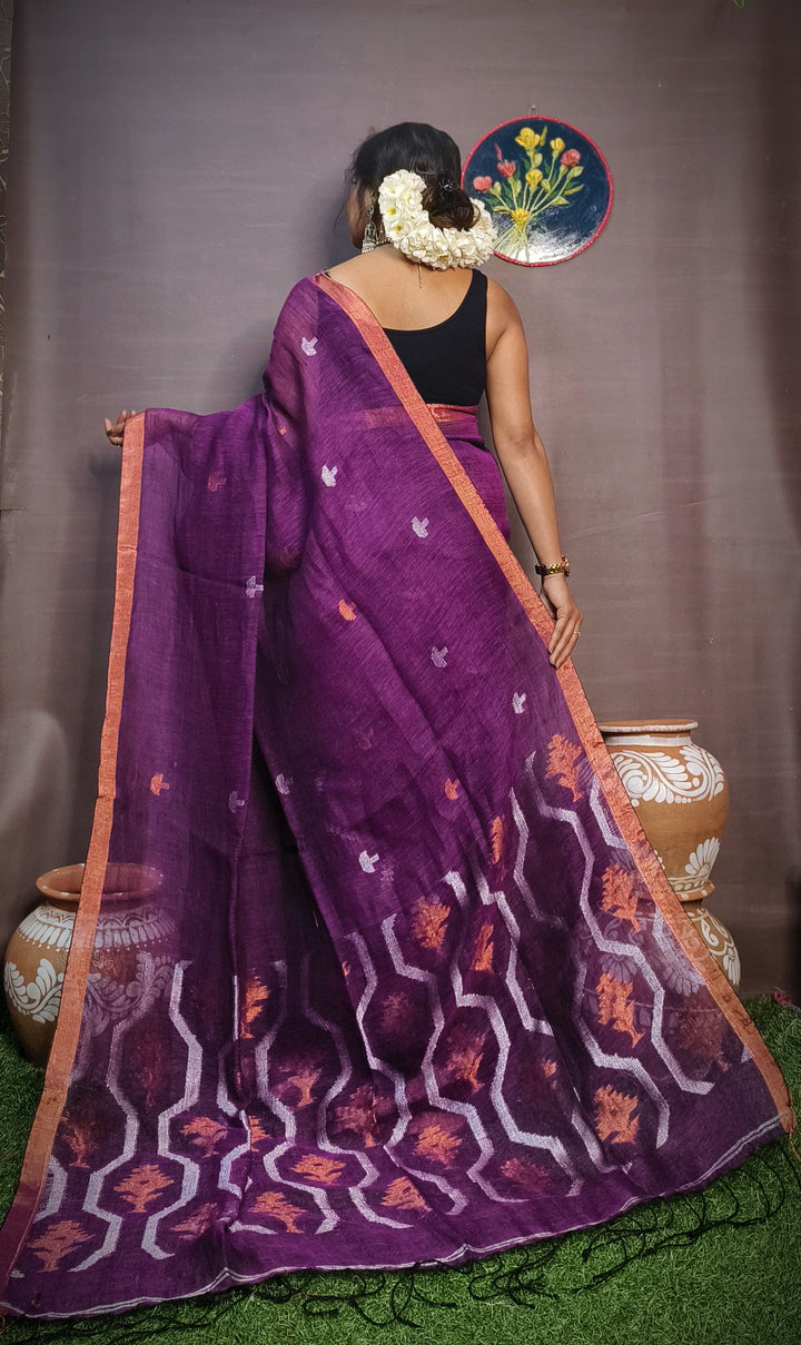 Subarnalata Soft Linen Jamdani Saree