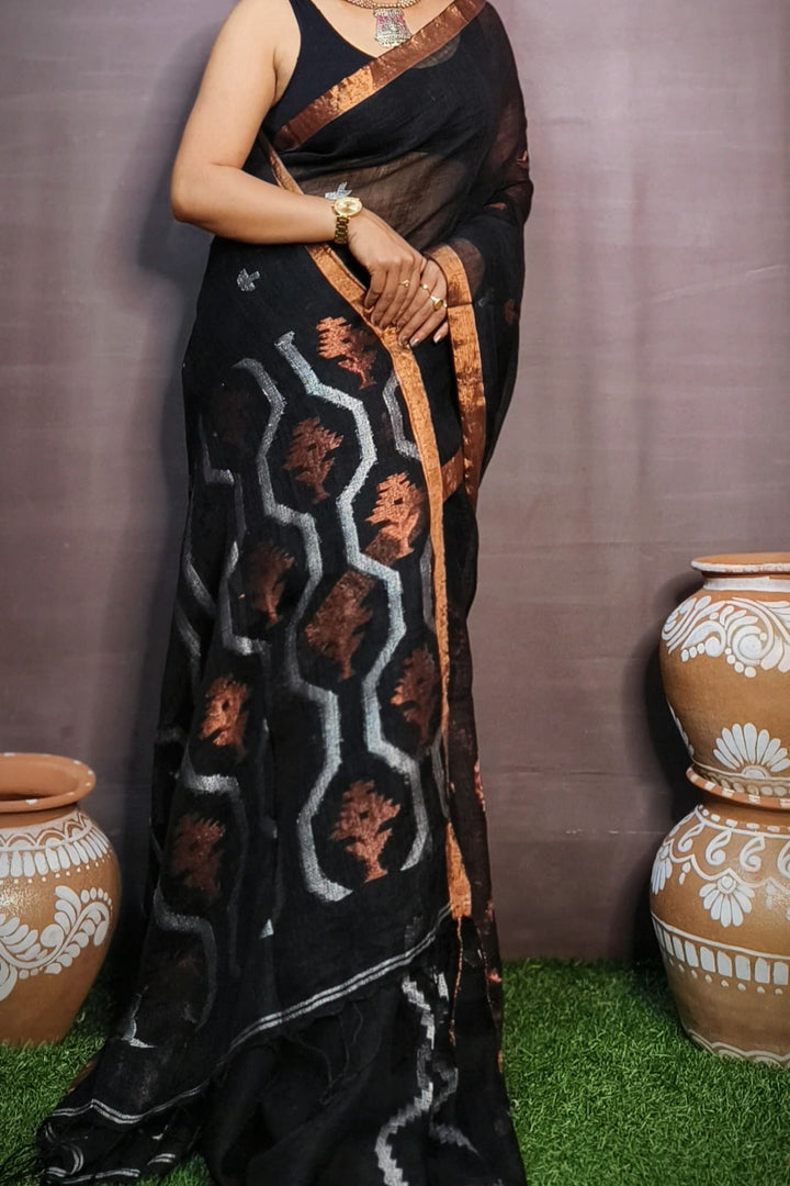 Subarnalata Soft Linen Jamdani Saree