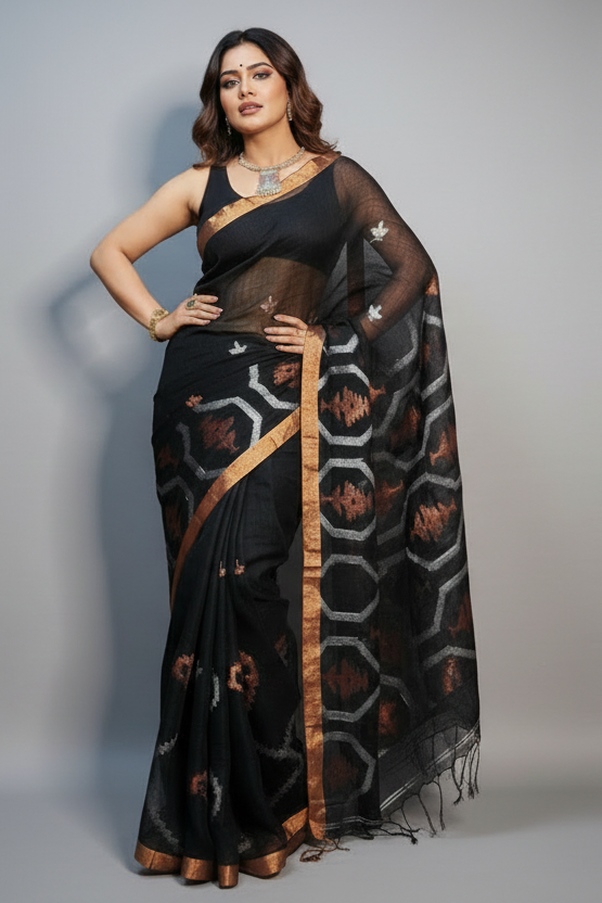 Subarnalata Soft Linen Jamdani Saree