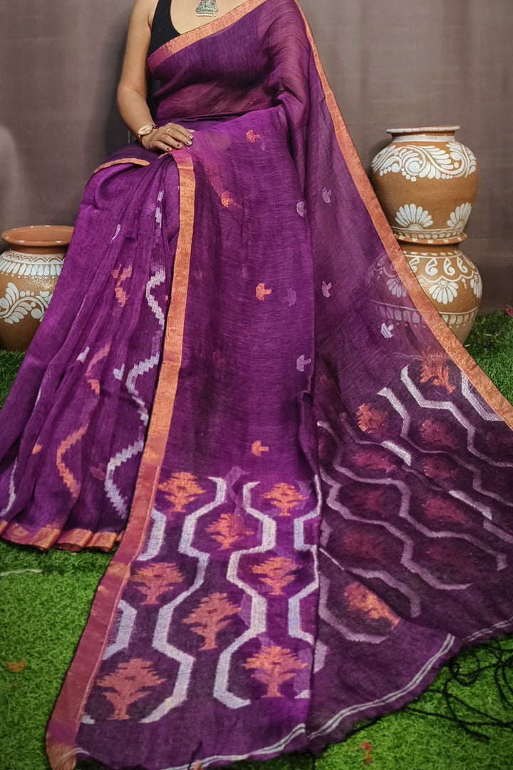 Subarnalata Soft Linen Jamdani Saree