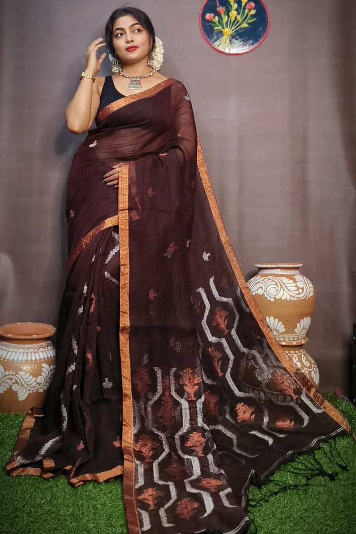 Subarnalata Soft Linen Jamdani Saree