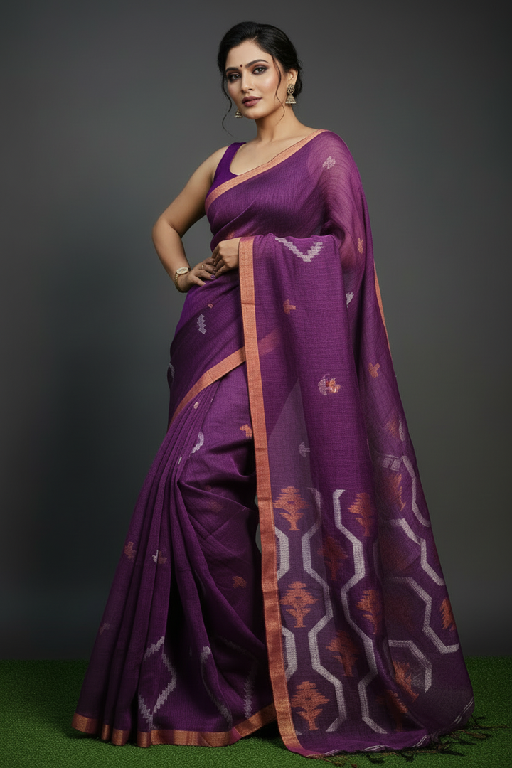 Subarnalata Soft Linen Jamdani Saree