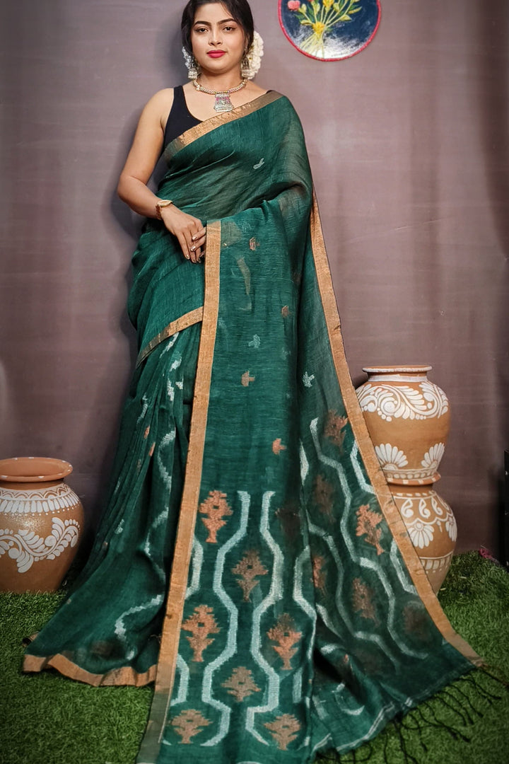 Subarnalata Soft Linen Jamdani Saree