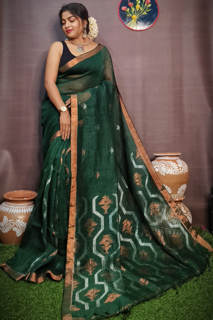 Subarnalata Soft Linen Jamdani Saree