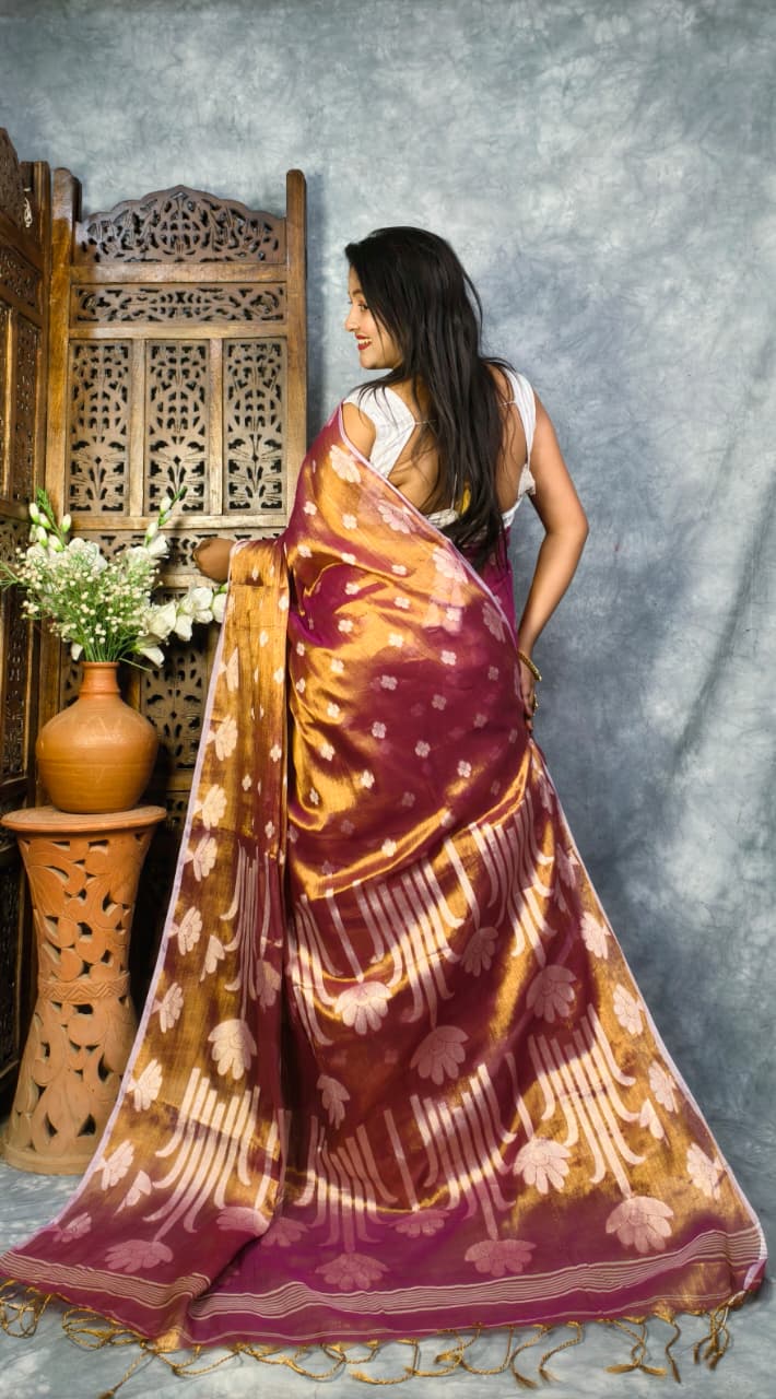 Tulip Bloom Tissue Cotton Saree