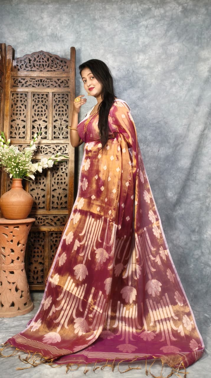 Tulip Bloom Tissue Cotton Saree