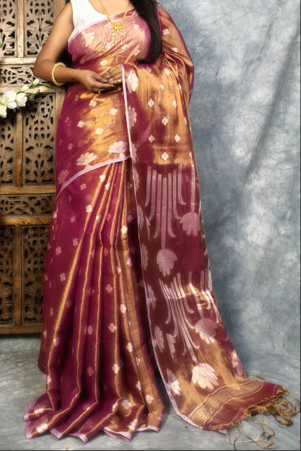Tulip Bloom Tissue Cotton Saree