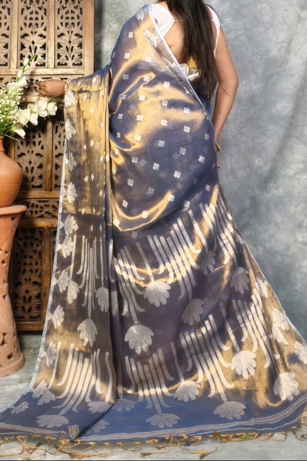 Tulip Bloom Tissue Cotton Saree