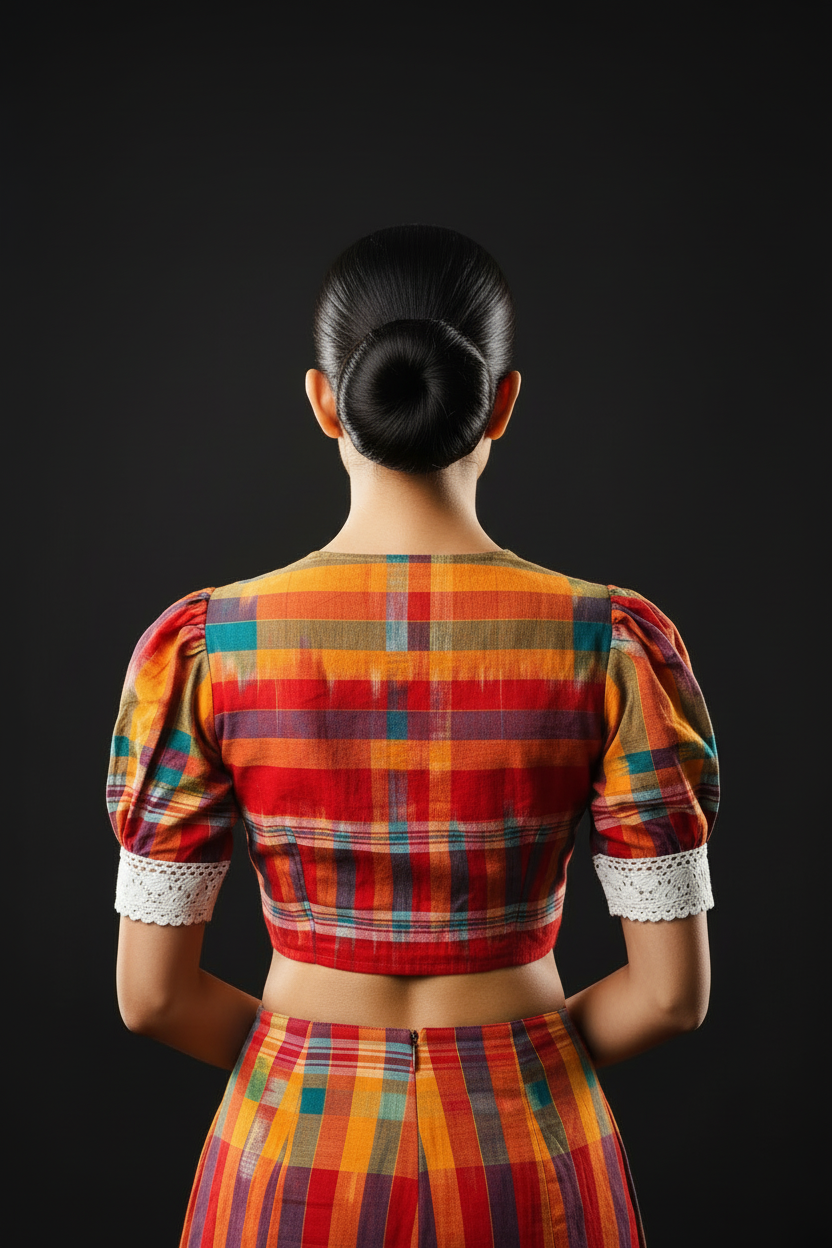 Puff Sleeves Gamcha  Blouse
