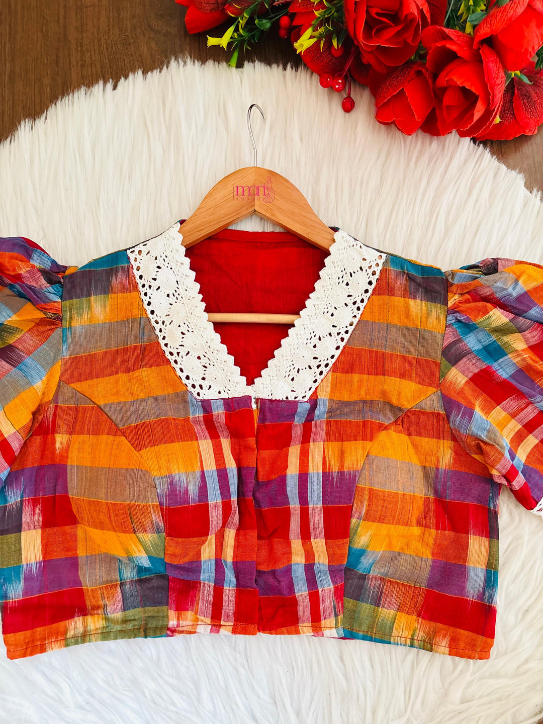 Puff Sleeves Gamcha  Blouse