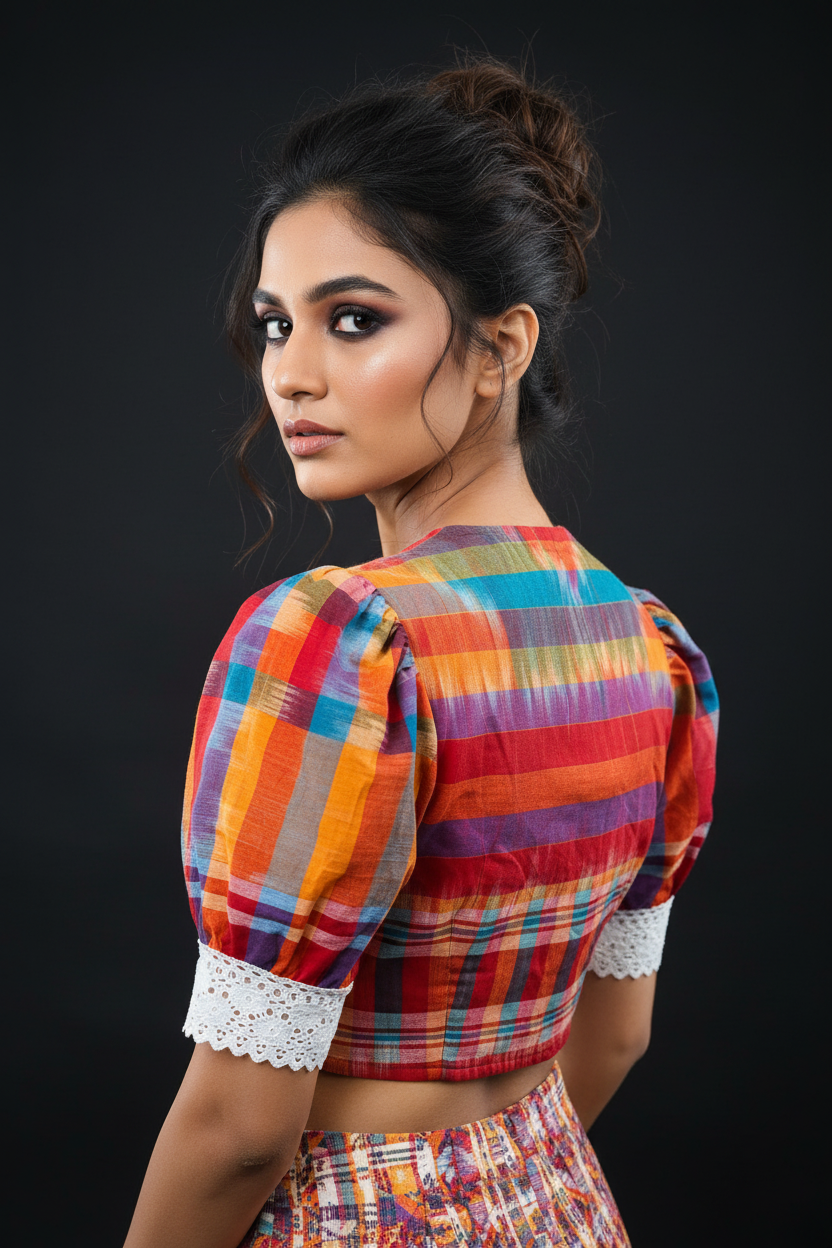 Puff Sleeves Gamcha  Blouse