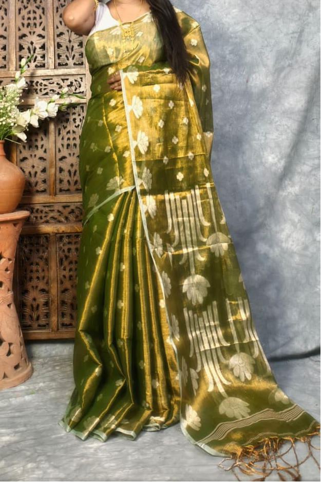 Tulip Bloom Tissue Cotton Saree