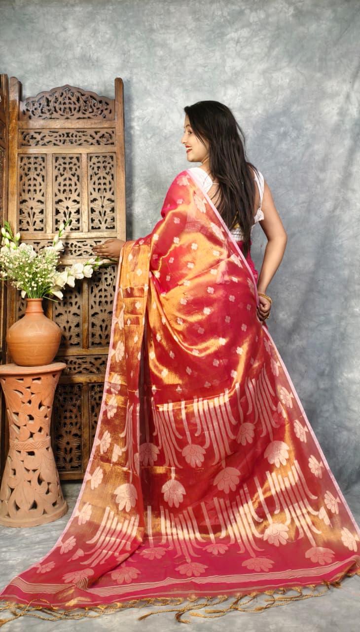 Tulip Bloom Tissue Cotton Saree