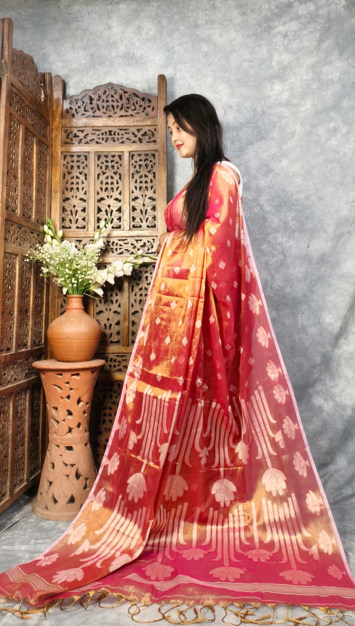 Tulip Bloom Tissue Cotton Saree
